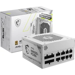 MSI MAG A850GL PCIE 5 White Gaming Power Supply, Full Modular, 80 Plus Gold Certified 850W, Compact Size, ATX PSU