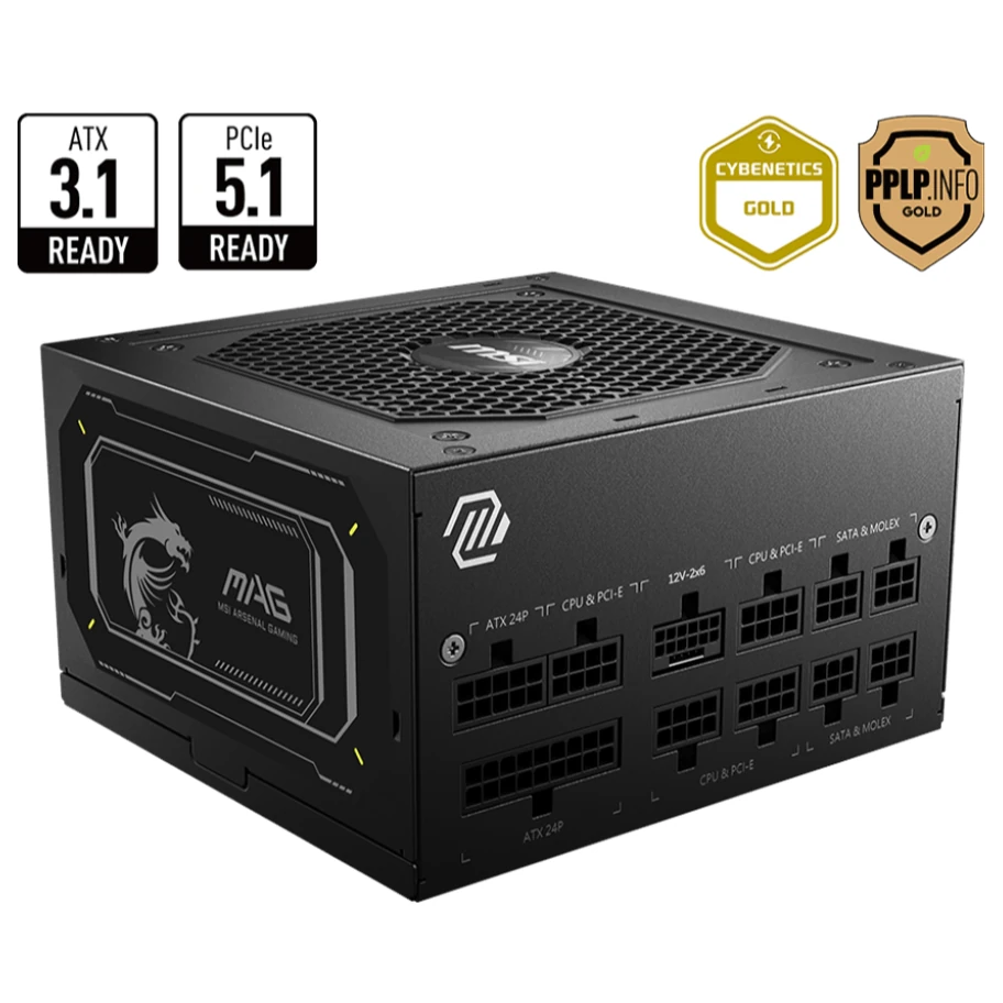 MSI MAG A850GL PCIE5 II & ATX 3.1 Gaming Power Supply, Full Modular, 80 Plus Gold Certified 850W, Compact Size, ATX PSU