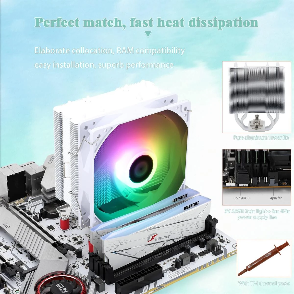 Thermalright Assassin X 120 Refined SE White ARGB CPU Air Cooler, 4 Heat Pipes, TL-C12CW-S PWM Quiet Fan CPU Cooler with S-FDB Bearing, for AMD AM4/AM5 Intel 1700/1150/1151/1200, LGA1700 - Image 7