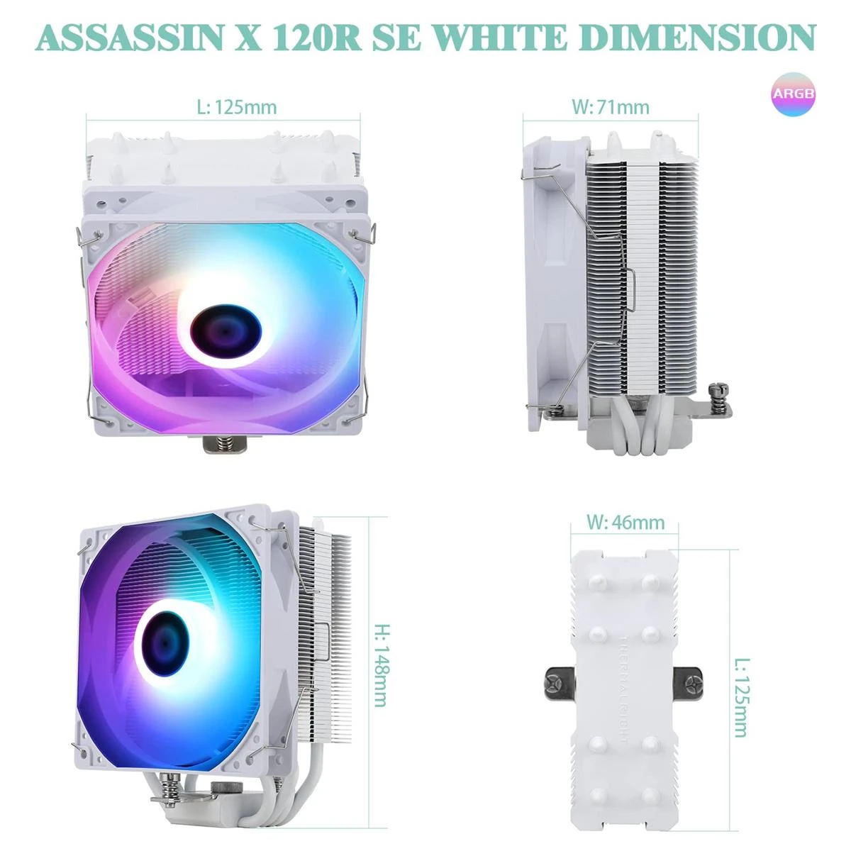 Thermalright Assassin X 120 Refined SE White ARGB CPU Air Cooler, 4 Heat Pipes, TL-C12CW-S PWM Quiet Fan CPU Cooler with S-FDB Bearing, for AMD AM4/AM5 Intel 1700/1150/1151/1200, LGA1700 - Image 8