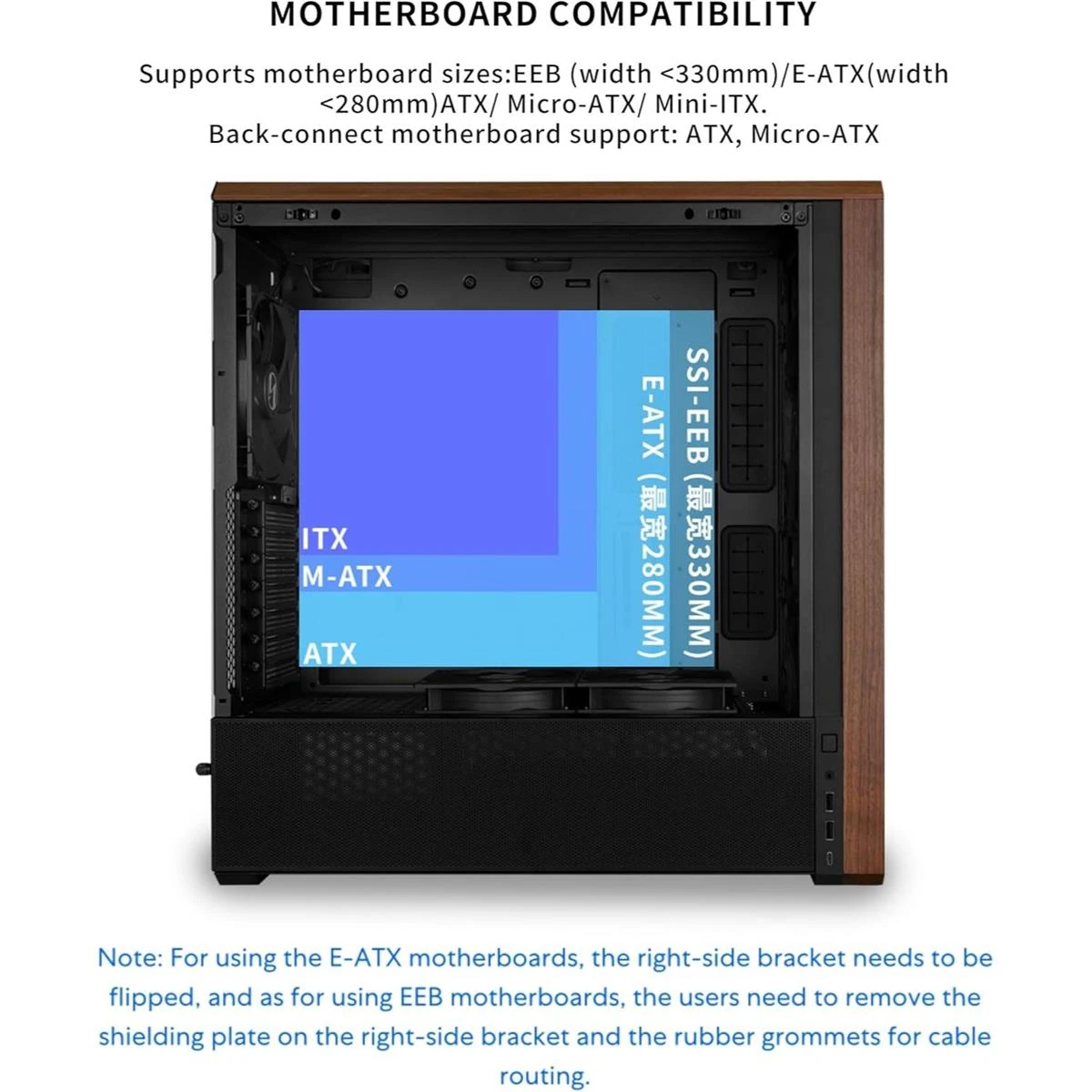 Lian Li Lancool 217 Genuine Walnut Wood Computer Case, Mid-Tower ATX PC Case with 5 Pre-Installed PWM Fans 2x170mm, 2x120mm & 1x140mm, Flexible PSU & Cable Installation - White - Image 5