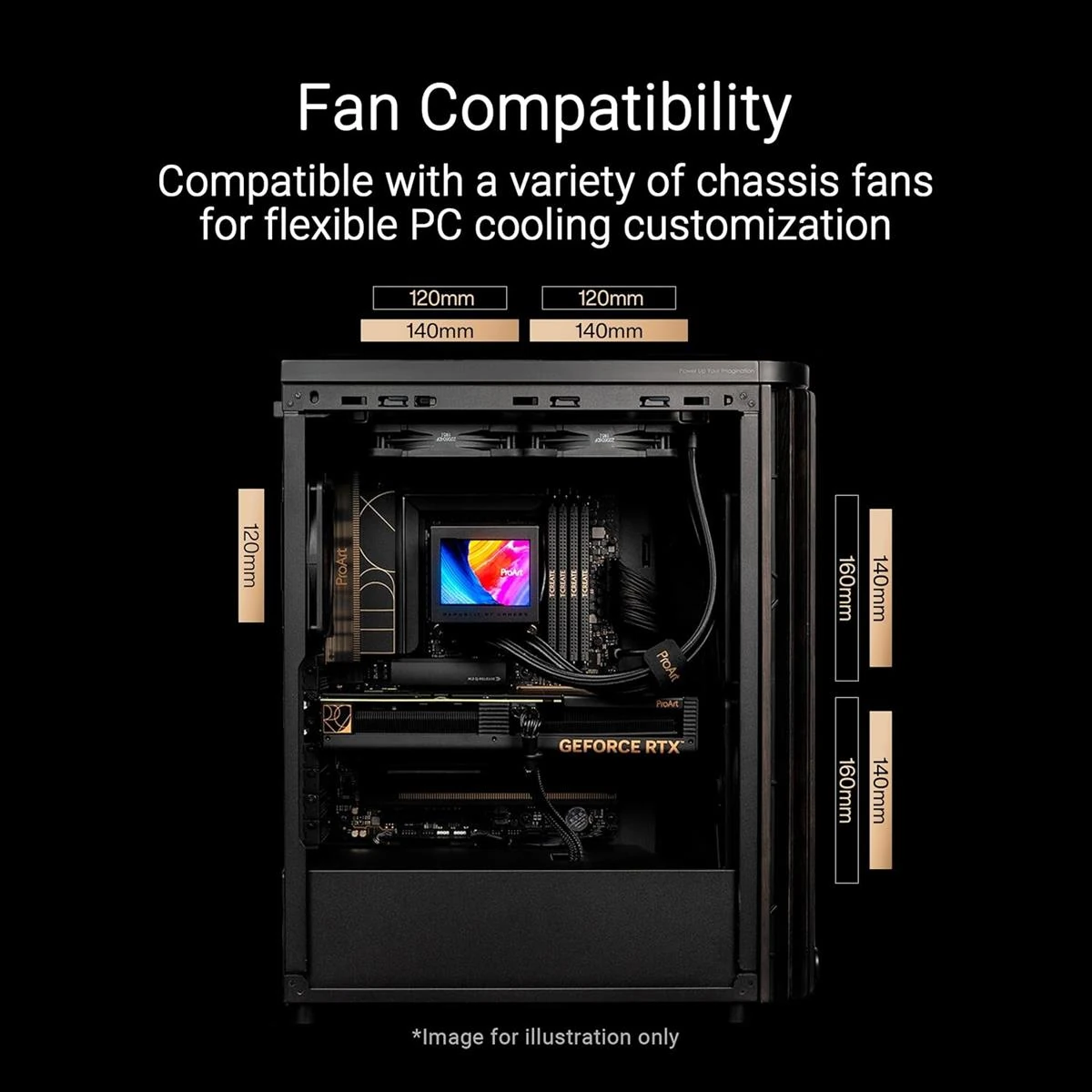 Asus ProArt PA401 Wood Edition ATX PC Case Metal Panel (Metal Side Panel, 240 mm Radiator Mount, 160 x 32 mm Fan, Removable Power Supply Holder, Rear Cable Clamps) - Image 4