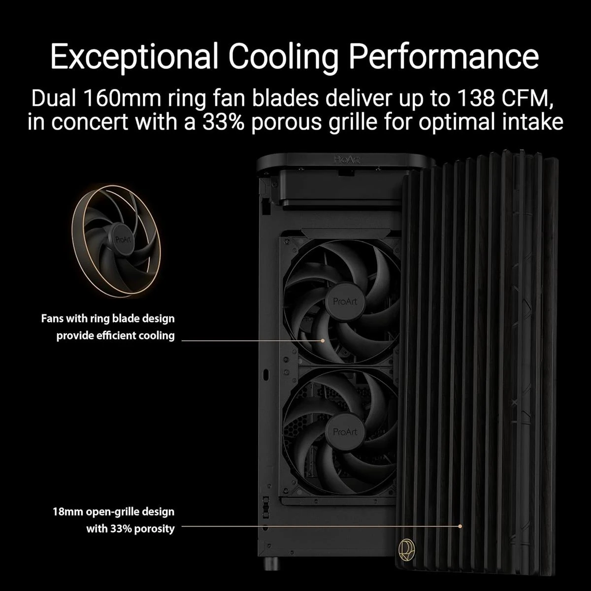 Asus ProArt PA401 Wood Edition ATX PC Case Metal Panel (Metal Side Panel, 240 mm Radiator Mount, 160 x 32 mm Fan, Removable Power Supply Holder, Rear Cable Clamps) - Image 5