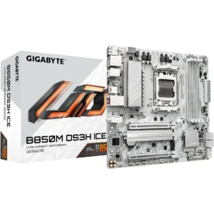 Gigabyte B850M DS3H Ice AM5 M-ATX Motherboard, AMD B850 Chipset, 4x DDR5 DIMM Slots, Up to 256GB Max Memory, 1x PCIe 5.0 x16, 2x M.2 Slots, White