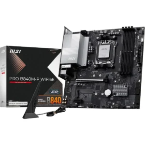 MSI Pro B840M-P Wifi6E M-ATX AM5 Motherboard AMD B840 Chipset — Supports Ryzen 7000/8000/9000 Series, DDR5 up to 8000MHz (OC), Wi-Fi 6E, 2.5G LAN, USB 3.2 Gen2 Type-C & Type-A, HDMI 2.1