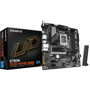 Gigabyte B760M DS3H Wifi6E Gen5 LGA 1700 Micro ATX Motherboard, Intel B760 Chipset, 4x DDR5 DIMM Slots, 256GB Max Memory, 1x PCIe 5.0 x16, 2x M.2 Slots, WIFI 6E & BT 5.3