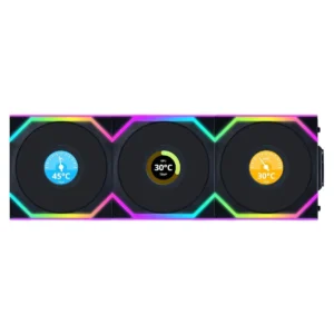Lian Li UNI Fan SL LCD Wireless 120mm ARGB Fan - Triple Pack, 1.6" LCD, 2.4 GHz Wireless Signal for RGB Control, Daisy-Chain Design, Controller Included and Required - Black