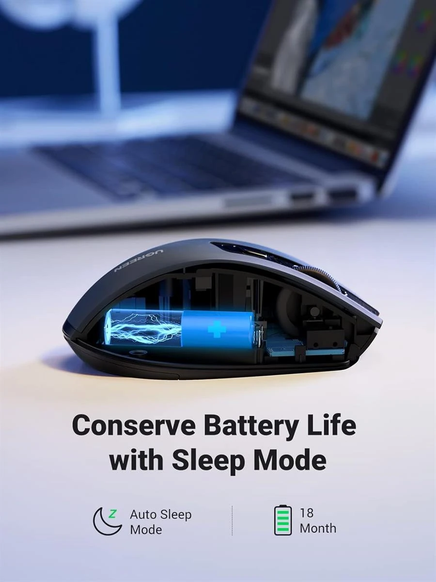Ugreen Wireless Mouse 2.4GHz with USB Receiver, 5-Level 4000 DPI 6 Buttons, 18 Months Battery Life Cordless Mouse, Ergonomic Computer Mice for Laptop, Computer, PC, MacBook, Chromebook - Black - Image 2