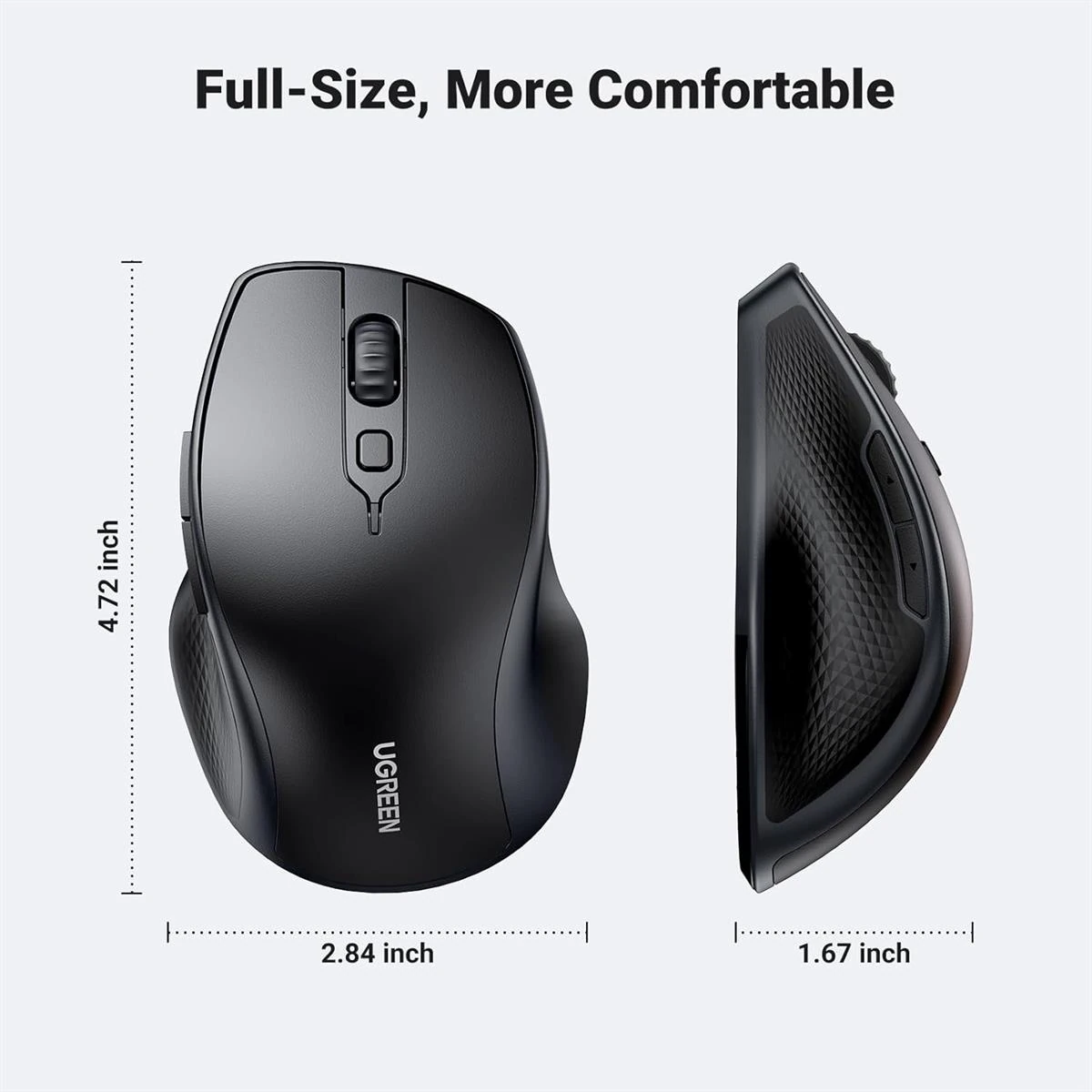 Ugreen Wireless Mouse, Ergonomic Bluetooth 5.0 Mouse for Laptop, 2.4G Cordless Mouse with USB Receiver, 1000/1600/2000/4000 DPI, 5 Buttons Silent Mice for MacBook, PC, Desktop, Chromebook, Black - Image 8
