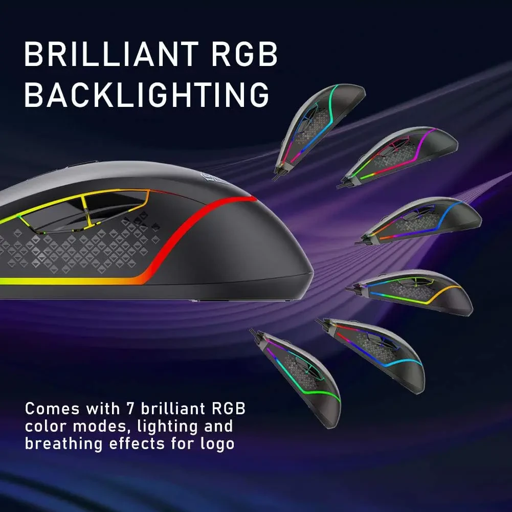 Aula Wind F805 Gaming Mouse with Cable, RGB LED Lighting, Programmable Buttons, 6400 DPI Ergonomic Optical Games Mice for PC/Mac Desktop, Laptop Computer Games Mouse (Black) - Image 4