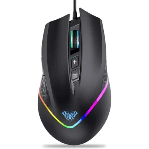 Aula Wind F805 Gaming Mouse with Cable, RGB LED Lighting, Programmable Buttons, 6400 DPI Ergonomic Optical Games Mice for PC/Mac Desktop, Laptop Computer Games Mouse (Black)