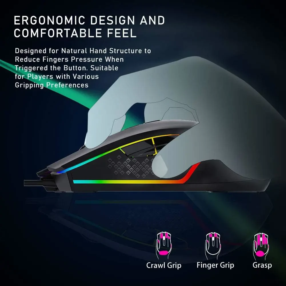 Aula Wind F805 Gaming Mouse with Cable, RGB LED Lighting, Programmable Buttons, 6400 DPI Ergonomic Optical Games Mice for PC/Mac Desktop, Laptop Computer Games Mouse (Black) - Image 5