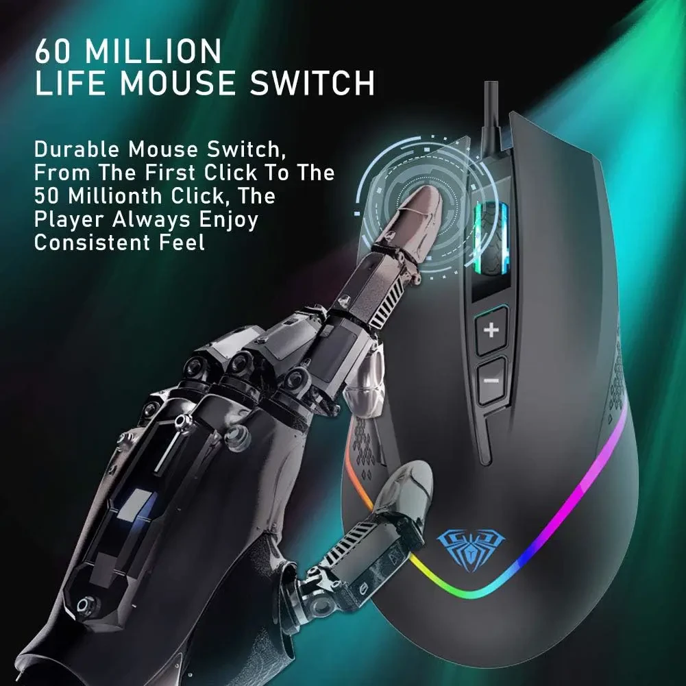 Aula Wind F805 Gaming Mouse with Cable, RGB LED Lighting, Programmable Buttons, 6400 DPI Ergonomic Optical Games Mice for PC/Mac Desktop, Laptop Computer Games Mouse (Black) - Image 7