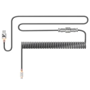 Attack Shark x MambaSnake C01 Custom Coiled USB C to A Cable for Mechanical Keyboard, Double-Sleeved Gaming Cable with Detachable Metal Aviator, for Popular Gaming Consoles Keyboard Mouse - Grey