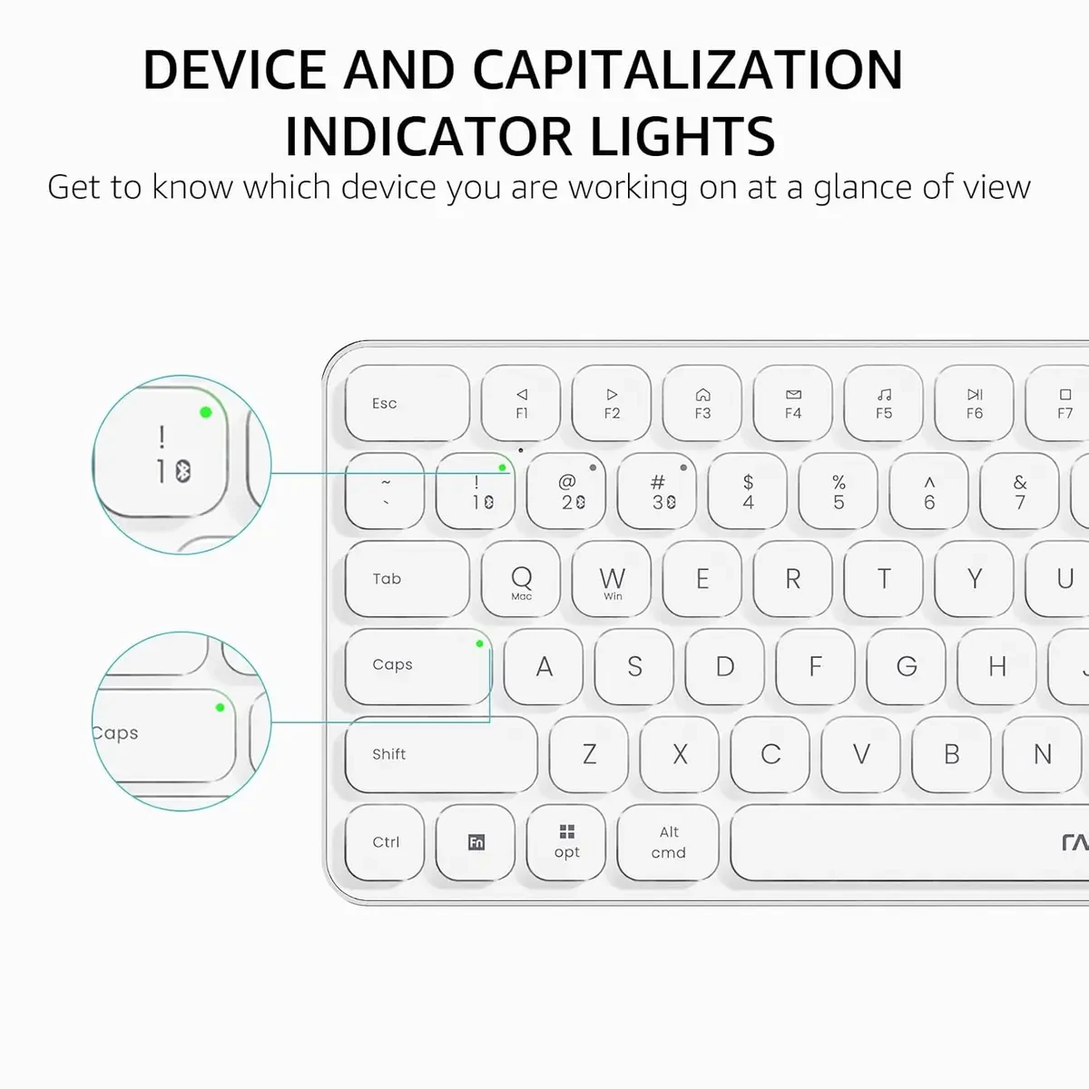 Rapoo E9050L Bluetooth Wireless Multi-Device Keyboard (4 Devices), Rechargeable, Led Indicators, Ultra-Thin, Ergonomic, Compatible with Windows, iOS, Android, Tab, Smartphones - White - Image 2