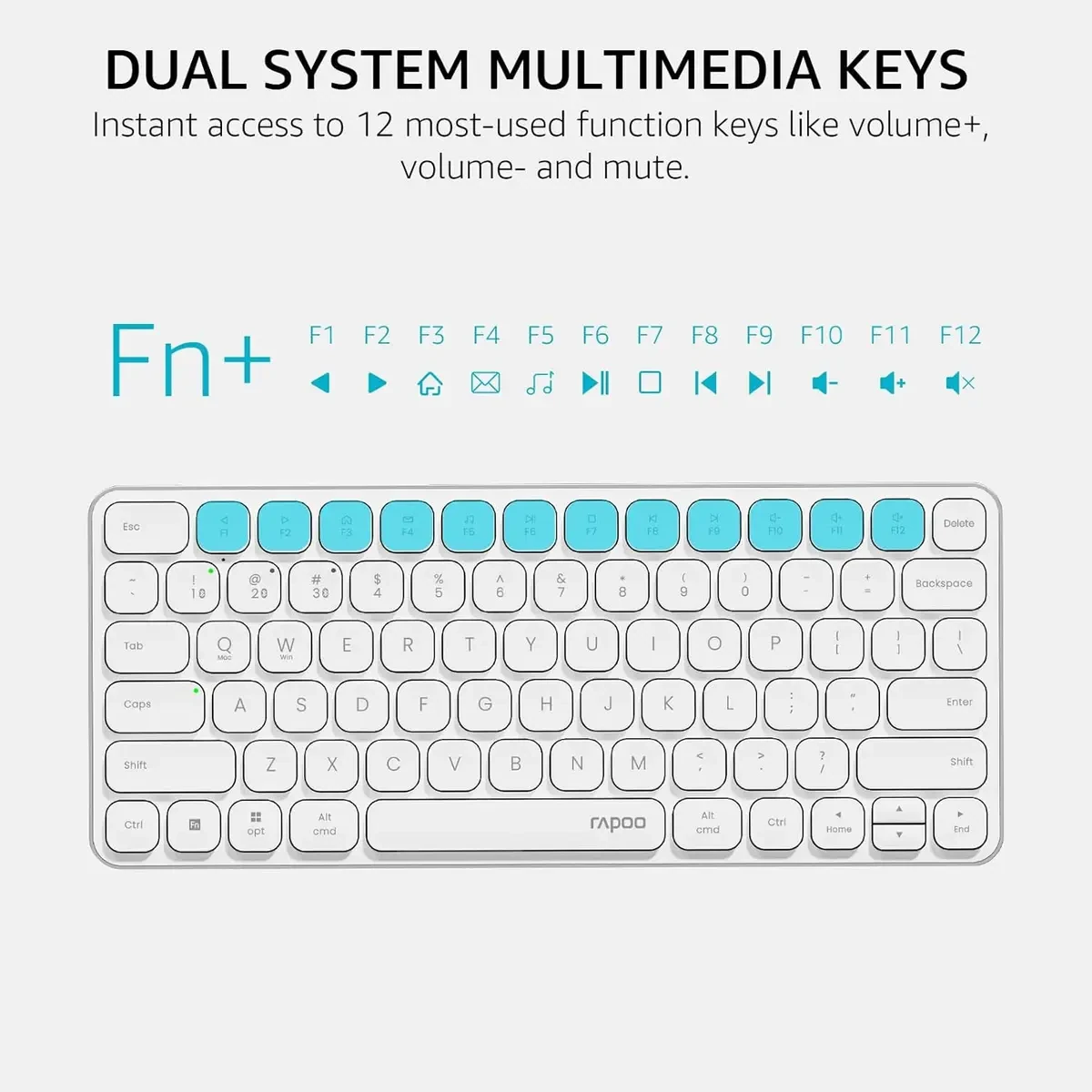 Rapoo E9050L Bluetooth Wireless Multi-Device Keyboard (4 Devices), Rechargeable, Led Indicators, Ultra-Thin, Ergonomic, Compatible with Windows, iOS, Android, Tab, Smartphones - White - Image 5