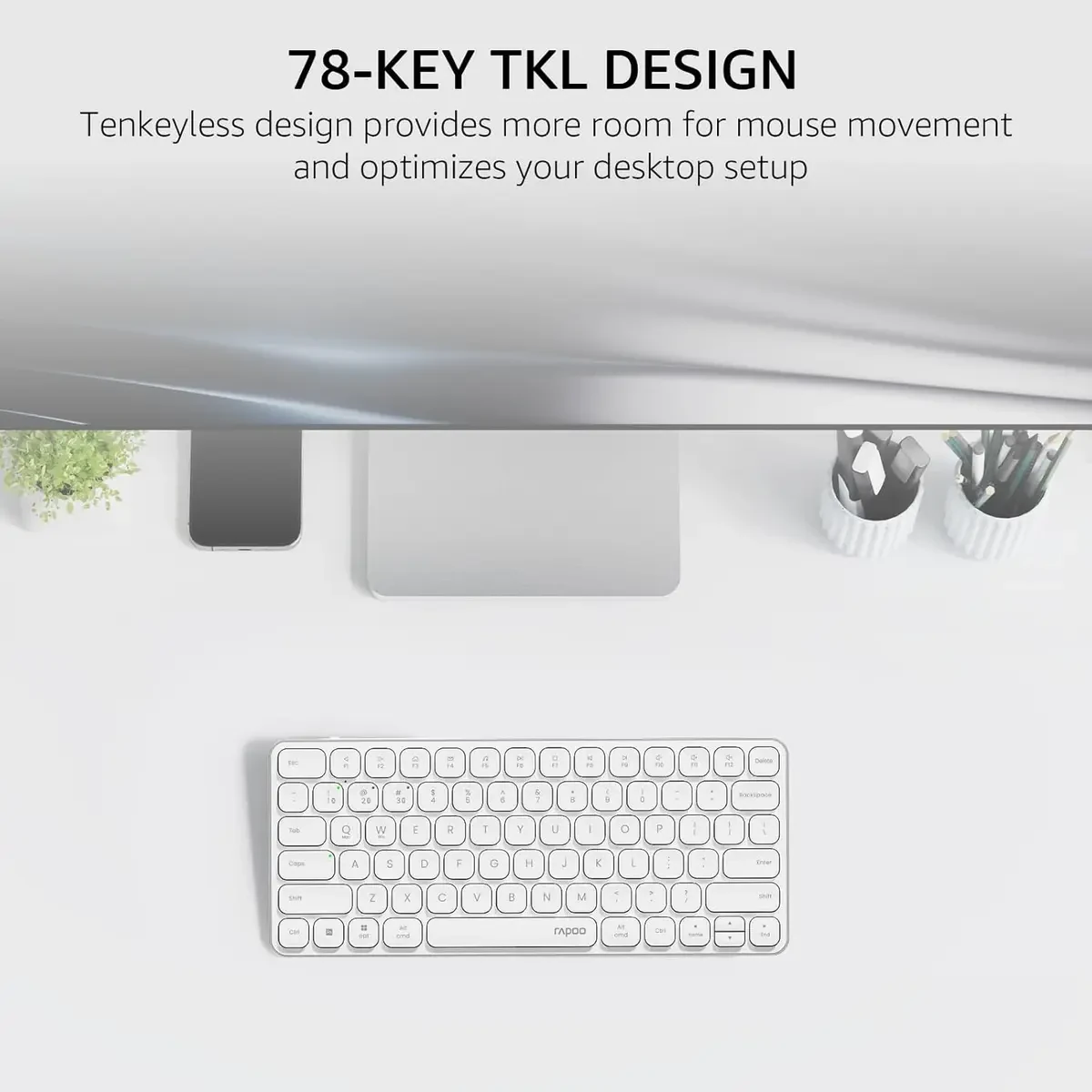 Rapoo E9050L Bluetooth Wireless Multi-Device Keyboard (4 Devices), Rechargeable, Led Indicators, Ultra-Thin, Ergonomic, Compatible with Windows, iOS, Android, Tab, Smartphones - White - Image 7