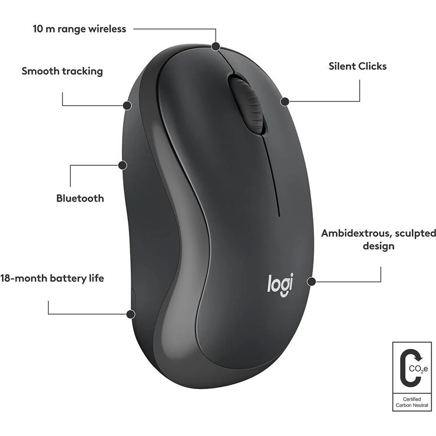 Logitech M240 Silent Bluetooth Mouse, Wireless, Compact, Portable, Smooth Tracking, 18-Month Battery, for Windows, macOS, ChromeOS, Compatible with PC, Mac, Laptop, Tablets - Graphite - Image 2