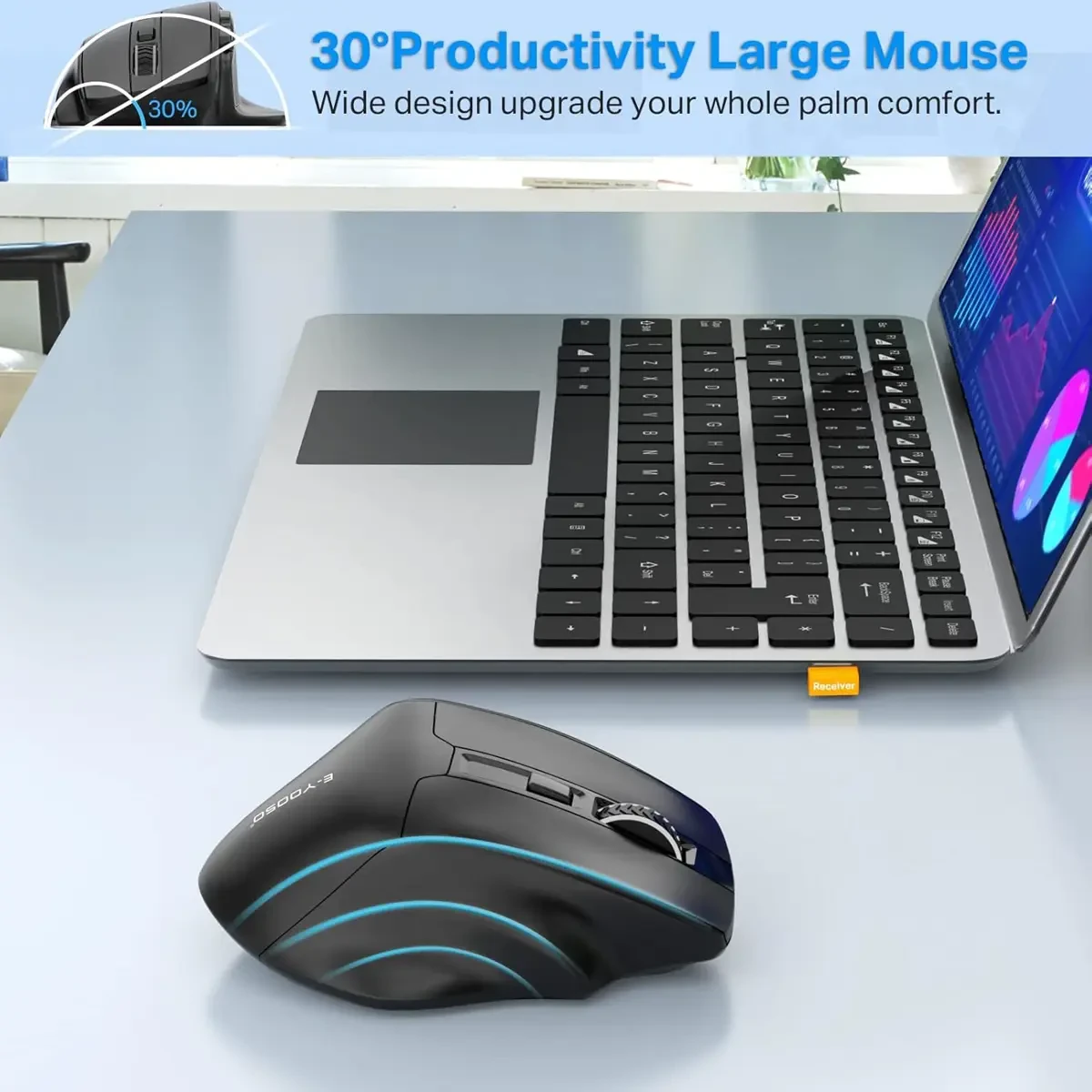 E-Yooso X31 Large Wireless Mouse for Big Hands, X-31 Cordless Ergo Computer Mouse, 6 Buttons, 5-Level 4800 DPI, 18 Months Battery Life, for Laptop, PC, Chromebook (Black) - Image 4