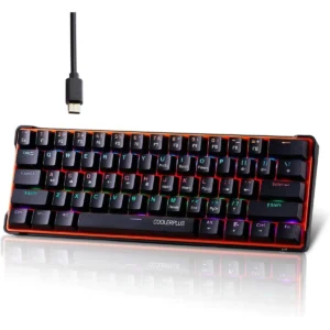 CoolerPlus Wired Gaming Keyboard, 61 Keys Compact Mechanical Keyboard, Double Shot Keycaps with LED Backlit, Red Switch (Black)