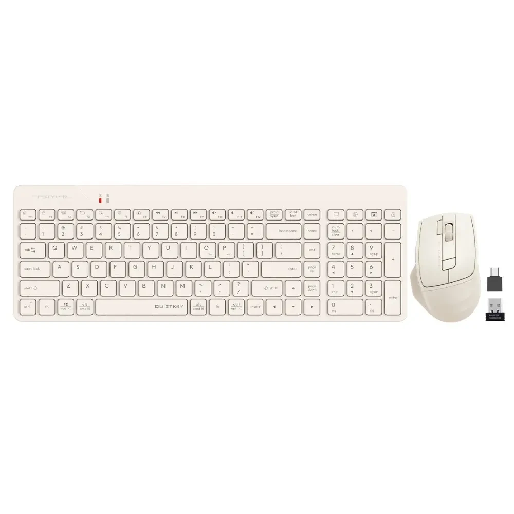 A4Tech Fstyler FG2400 Air2 2.4G Wireless Power-Saving QuietKey Keyboard & Mouse Combo - Beige, US Layout - Image 2