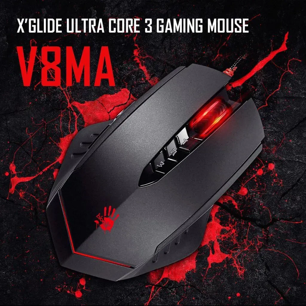 Bloody V8MA Ultra Core 3 Optical PC Gaming Mouse with X'Glide Metal Mouse Feet for Precision Handling - 8 Programmable Buttons for Macros/Scripting/Automation, Ideal for Palm Grip, 3200DPI - Image 4