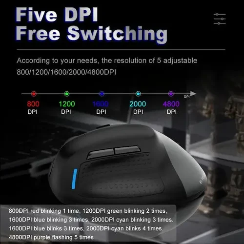 E-Yooso X45 Ergonomic Mouse, Wireless Vertical Mouse with 6 Buttons, 5 Adjustable DPI Levels, Up to 4800 DPI, 2.4G and Bluetooth, Wired Optical Vertical Mice for Windows, Mac, Laptop, Desktop (Black) - Image 3