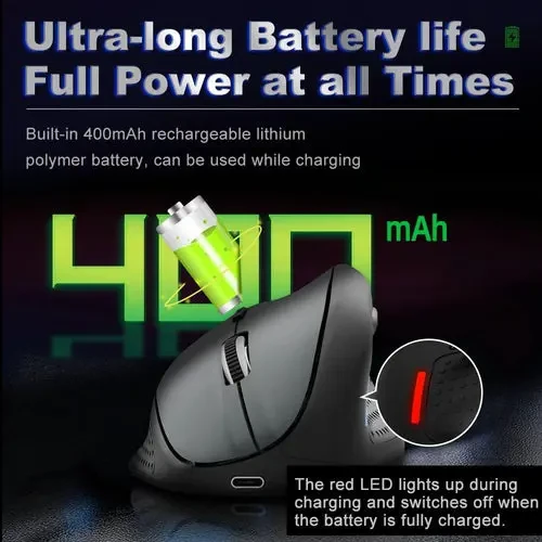 E-Yooso X45 Ergonomic Mouse, Wireless Vertical Mouse with 6 Buttons, 5 Adjustable DPI Levels, Up to 4800 DPI, 2.4G and Bluetooth, Wired Optical Vertical Mice for Windows, Mac, Laptop, Desktop (Black) - Image 5