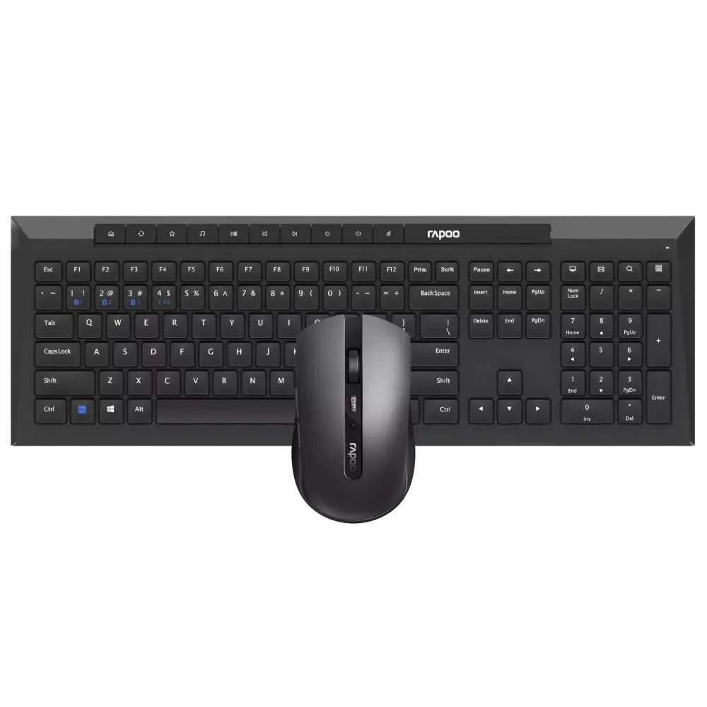 Rapoo 8210M Wireless Keyboard and Mouse Combo, Multi-Mode Connectivity, BT5.0/2.4 GHz, Adjustable DPI Optical Mouse (Black)