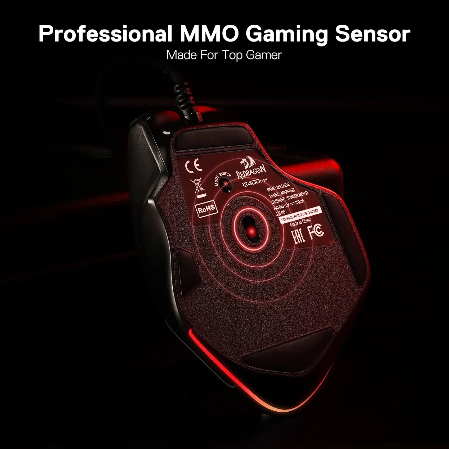 Redragon M806 Bullseye Gaming Mouse, 7 Programmable Buttons Wired RGB Gamer Mouse w/Ergonomic Natural Grip Build, Software Supports DIY Keybinds & Backlit - Black - Image 2