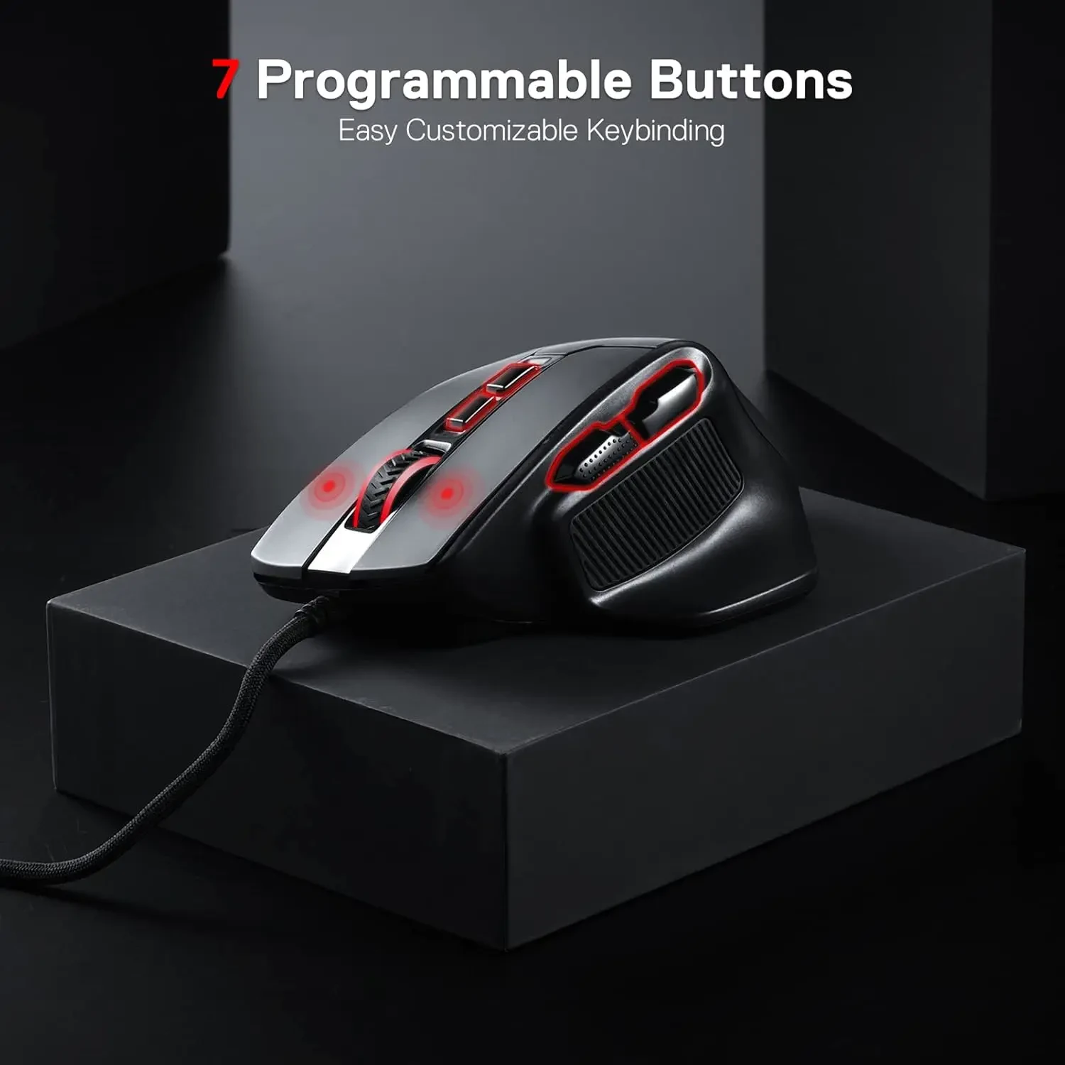 Redragon M806 Bullseye Gaming Mouse, 7 Programmable Buttons Wired RGB Gamer Mouse w/Ergonomic Natural Grip Build, Software Supports DIY Keybinds & Backlit - Black - Image 4