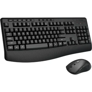 E-Yooso E787 Wireless Keyboard and Mouse Combo, 2.4GHz Full Sized Ergonomic Wireless Keyboard with Wrist Rest, 3 DPI Adjustable and 6 Buttons Cordless USB Mouse for Computer, Laptop, PC, Windows (Black)