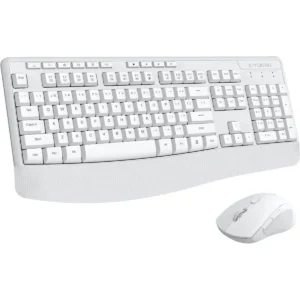 E-Yooso E787 Wireless Keyboard and Mouse Combo, 2.4GHz Full Sized Ergonomic Wireless Keyboard with Wrist Rest, 3 DPI Adjustable and 6 Buttons Cordless USB Mouse for Computer, Laptop, PC, Windows (White)
