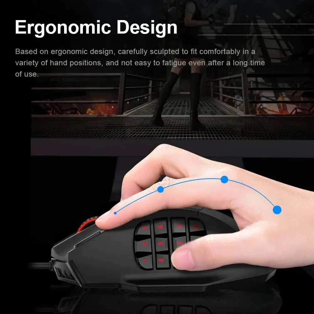 E-Yooso X39 Wired Gaming Mouse, PAW3327, RGB Backlit, 10 Macro Side Buttons, 16400 Max DPI, 19 Programmable Buttons, Rapid Fire Button, Adjustable Weight Drums, Black - Image 2
