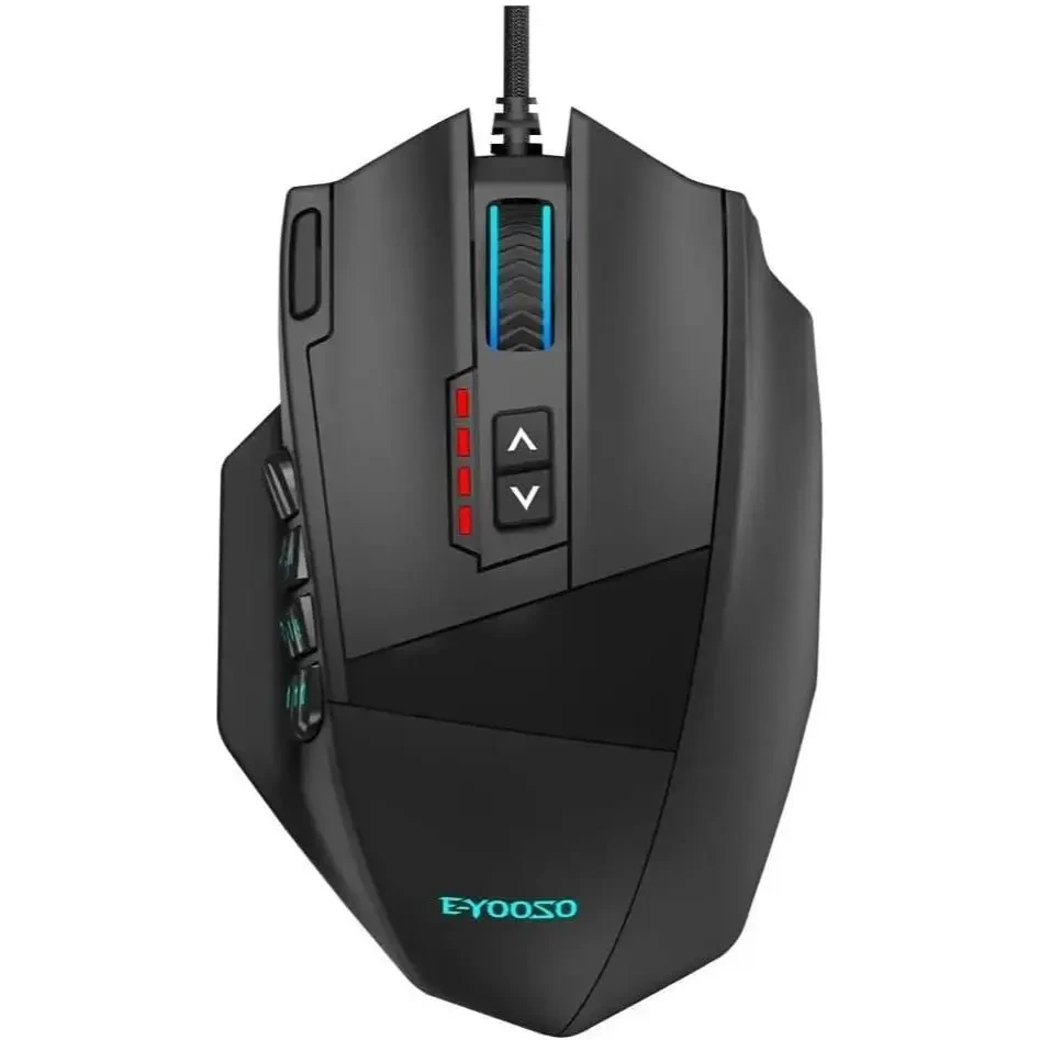 E-Yooso X39 Wired Gaming Mouse, PAW3327, RGB Backlit, 10 Macro Side Buttons, 16400 Max DPI, 19 Programmable Buttons, Rapid Fire Button, Adjustable Weight Drums, Black