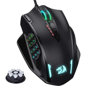 Redragon M908 Impact RGB LED MMO Gaming Mouse with 12 Side Buttons, Optical Wired Ergonomic Mouse with Max 12,400 DPI, High Precision, 18 Programmable Macro Shortcuts, Comfort Grip, Black