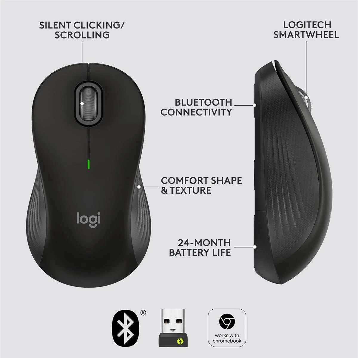 Logitech Signature M550 Wireless Mouse - for Small to Medium Sized Hands, 2-Year Battery, Silent Clicks, Bluetooth, Multi-Device Compatibility - Black - Image 6
