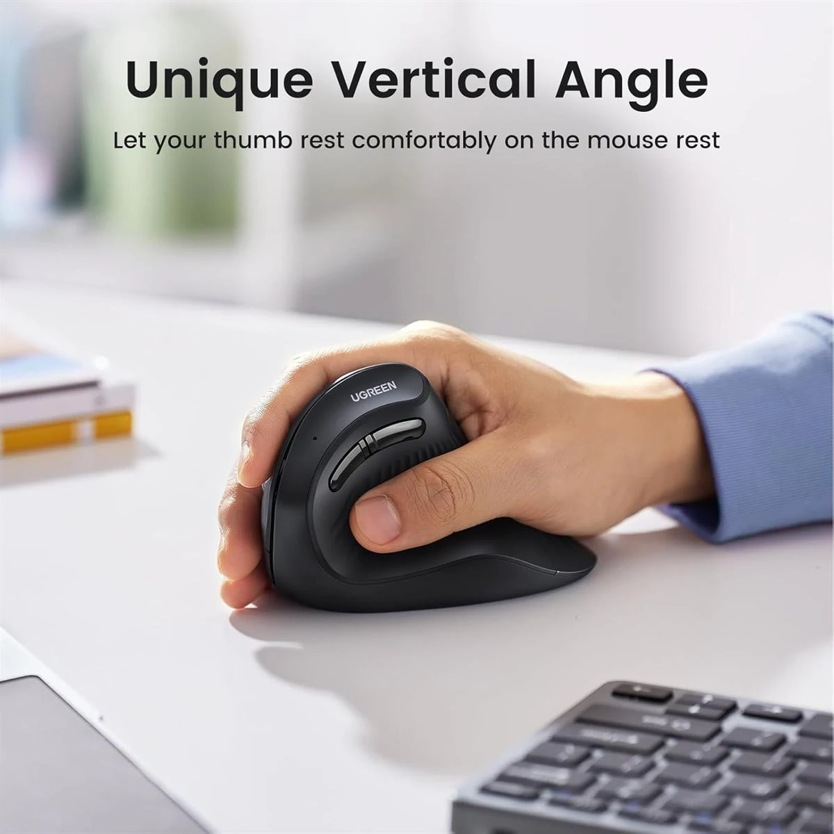 Ugreen Vertical Mouse Wireless (Bluetooth 5.0+2.4G) Ergonomic Mouse with 5 Buttons, 1000/1600/2000/4000 DPI, Prevention of Mouse Arm, Vertical Mouse Compatible with PC/Laptop/Tablet, Black - Image 6