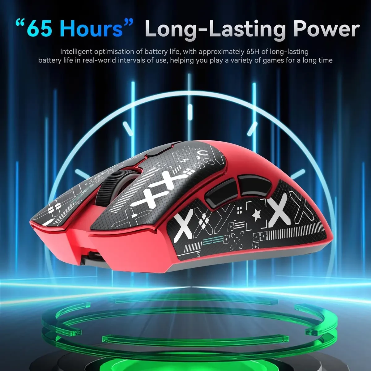 Attack Shark R1 Wireless Gaming Mouse, Tri-Mode Connection (2.4G/Wired/BT5.2), 55g Lightweight, 18K DPI Optical Sensor, HUYU 20 Million Key Life, Ergonomic Design, for PC/Laptop/Win/Mac - Red - Image 3