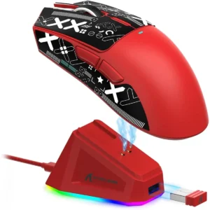 Attack Shark X11 Lightweight Wireless Gaming Mouse with RGB Charging Dock, Tri-Mode-2.4G/USB-C Wired/BT, 22K DPI, PAW3311 Optical Sensor, HUYU Switch, 5 Programmable Buttons for PC/Mac - Red