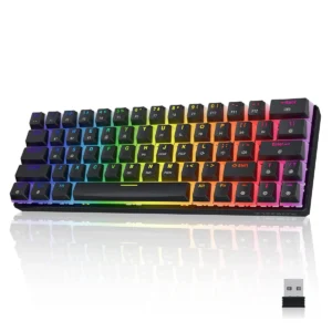 Tezarre TK63 Pro Wireless Keyboard Bluetooth/2.4G/USB Wired 60% Mechanical Gaming Keyboard RGB Backlit PBT Pudding Keycaps Hot-Swappable, Black