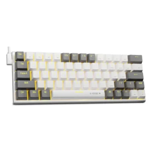 E-Yooso Z11 USB 60% Mini Mechanical Gaming Wired Keyboard, 61 Keys Gamer for Computer PC Laptop Detachable Cable, White Grey, Brown Switch