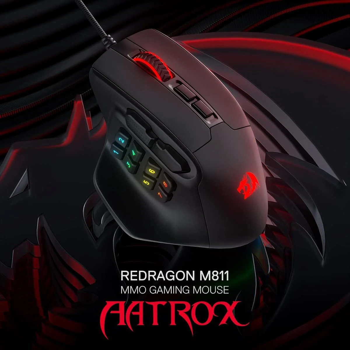 Redragon M811 Aatrox MMO Gaming Mouse, 15 Programmable Buttons Wired RGB Mouse w/Ergonomic Natural Grip Build, 10 Side Macro Keys, Software Supports DIY Keybinds & Backlit - Image 2