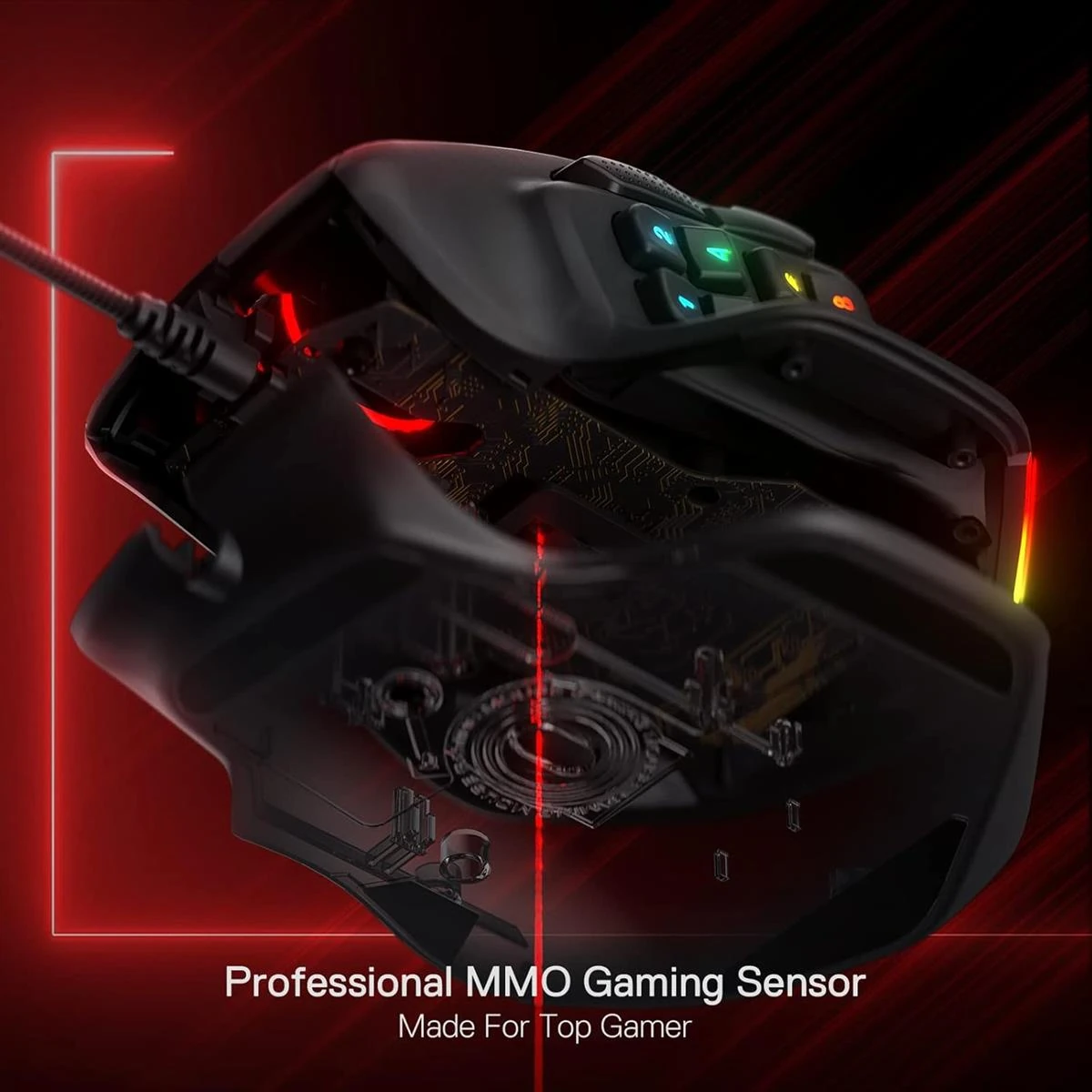 Redragon M811 Aatrox MMO Gaming Mouse, 15 Programmable Buttons Wired RGB Mouse w/Ergonomic Natural Grip Build, 10 Side Macro Keys, Software Supports DIY Keybinds & Backlit - Image 4