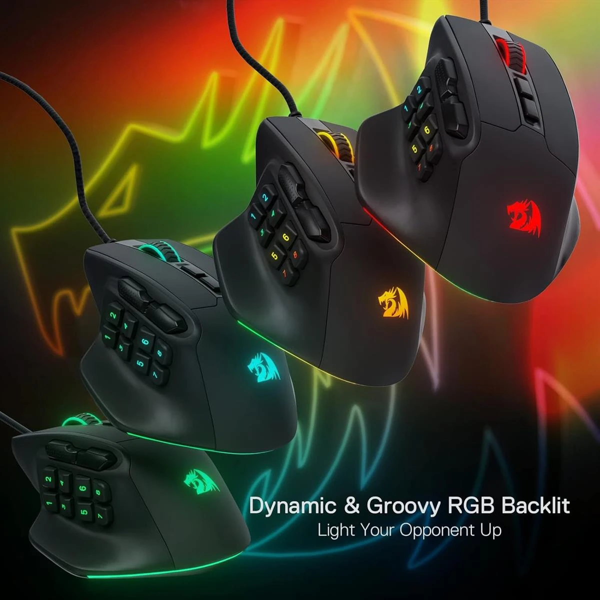 Redragon M811 Aatrox MMO Gaming Mouse, 15 Programmable Buttons Wired RGB Mouse w/Ergonomic Natural Grip Build, 10 Side Macro Keys, Software Supports DIY Keybinds & Backlit - Image 5