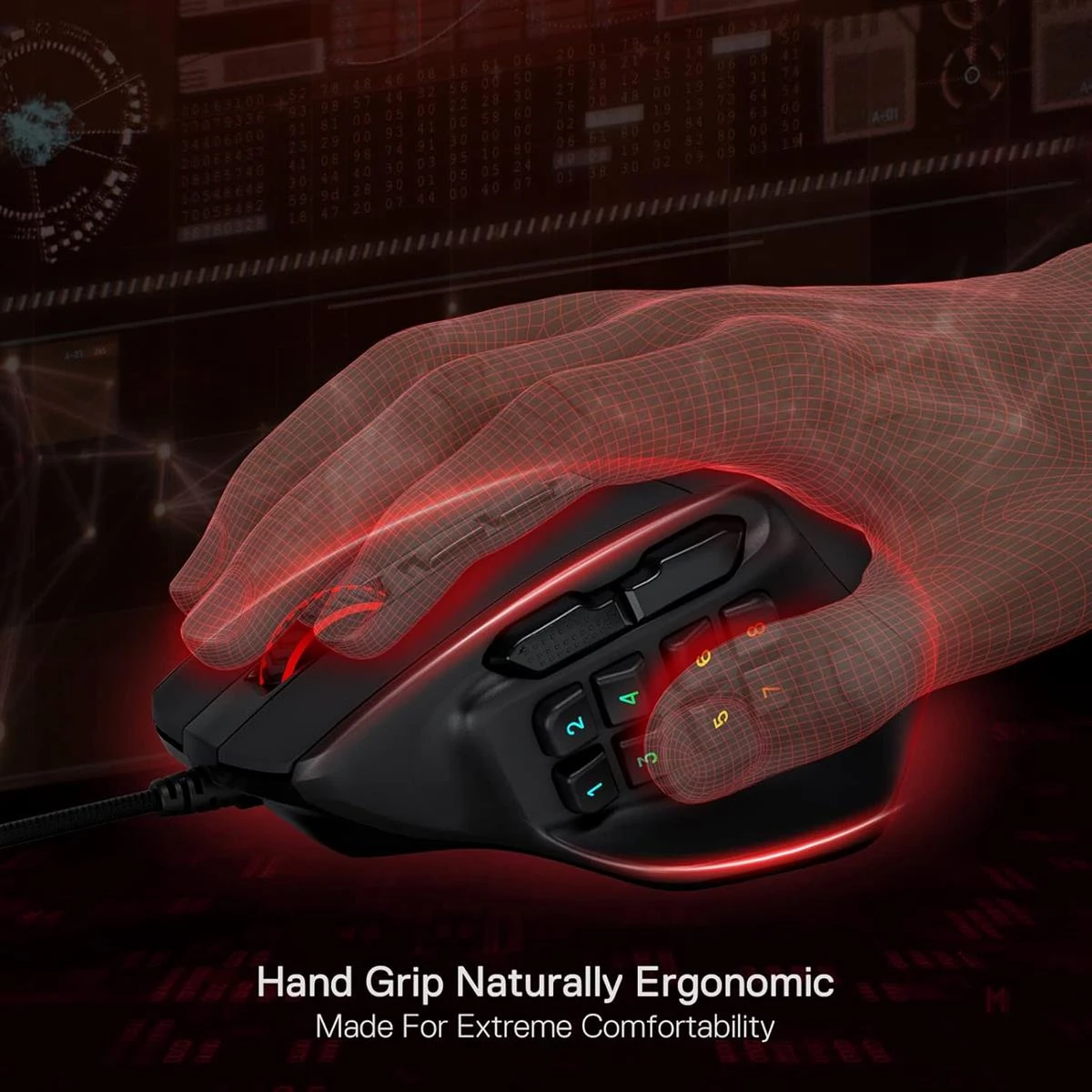 Redragon M811 Aatrox MMO Gaming Mouse, 15 Programmable Buttons Wired RGB Mouse w/Ergonomic Natural Grip Build, 10 Side Macro Keys, Software Supports DIY Keybinds & Backlit - Image 7