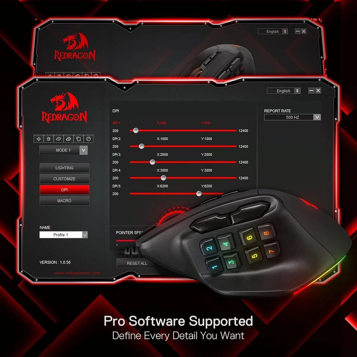 Redragon M811 Aatrox MMO Gaming Mouse, 15 Programmable Buttons Wired RGB Mouse w/Ergonomic Natural Grip Build, 10 Side Macro Keys, Software Supports DIY Keybinds & Backlit - Image 8