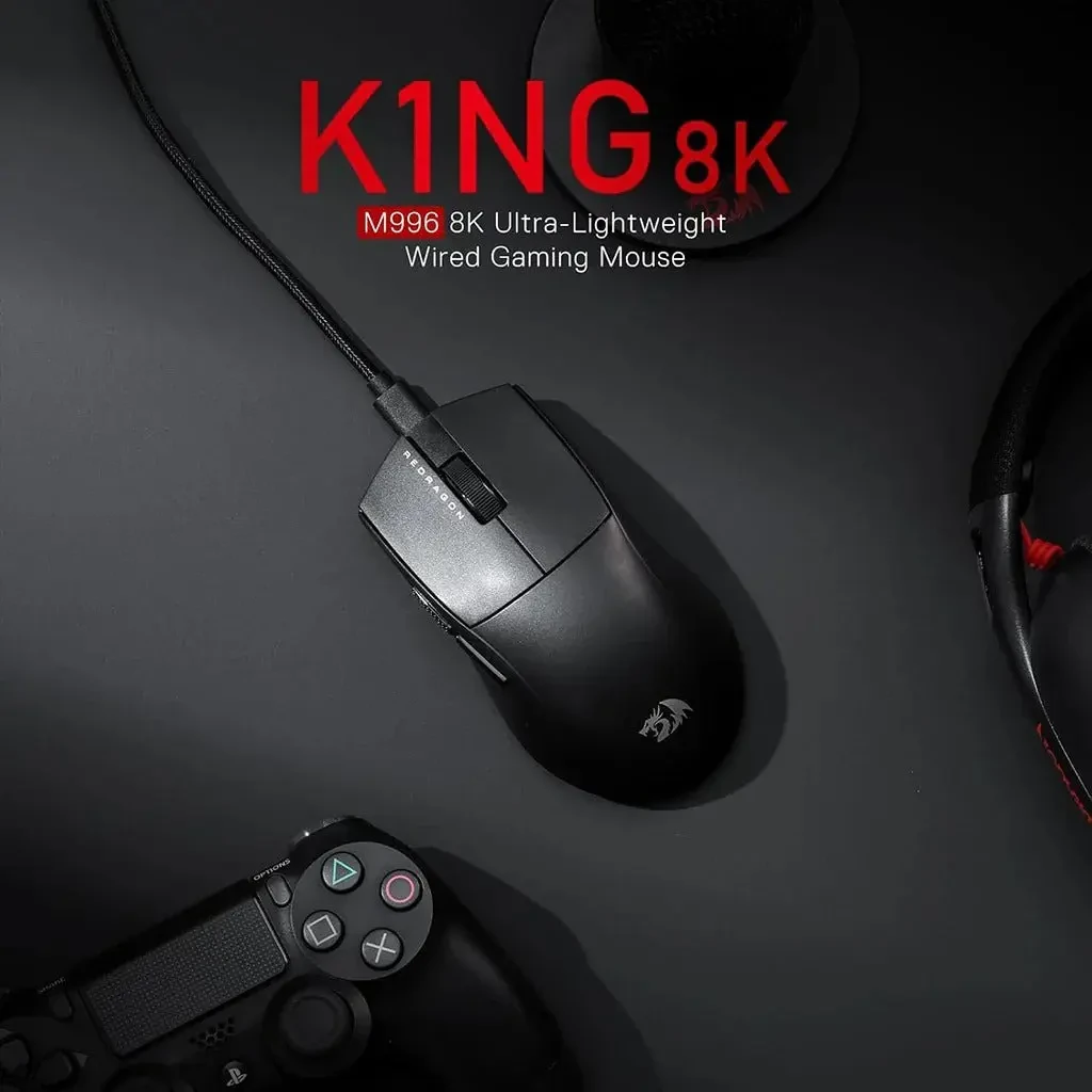 Redragon K1ng 8K M996 Wired Gaming Mouse, 42G Ultra-Light 26K Max DPI Optical Gaming Mouse with 5 Programmable Buttons, Ergonomic Natural Grip Build, Software Supports DIY Keybinds & DPI, Black - Image 2