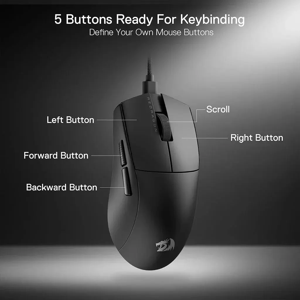 Redragon K1ng 8K M996 Wired Gaming Mouse, 42G Ultra-Light 26K Max DPI Optical Gaming Mouse with 5 Programmable Buttons, Ergonomic Natural Grip Build, Software Supports DIY Keybinds & DPI, Black - Image 7