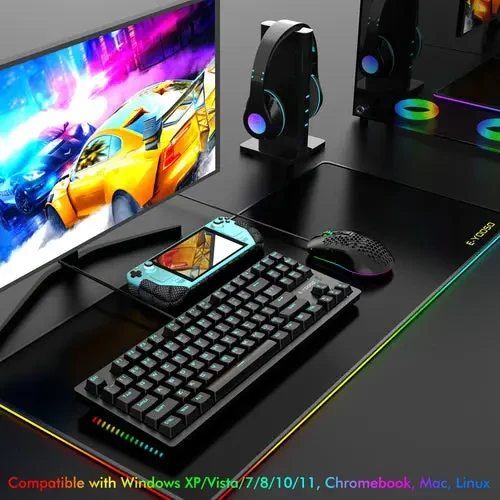 E-Yooso Z737 Combo Set - Full Keyboard, RGB Mouse, Mousepad, TKL Mechanical Keyboard, Blue Switches, Ice Blue Backlight, RGB Sidelight, Honey Comb Mouse, 10x10 Mousepad, Black - Image 4
